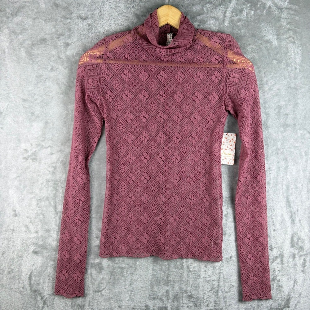 NWT Free People Women Mesh Lace Open Knit Long Sleeve Top Pink XS Festival Fairy